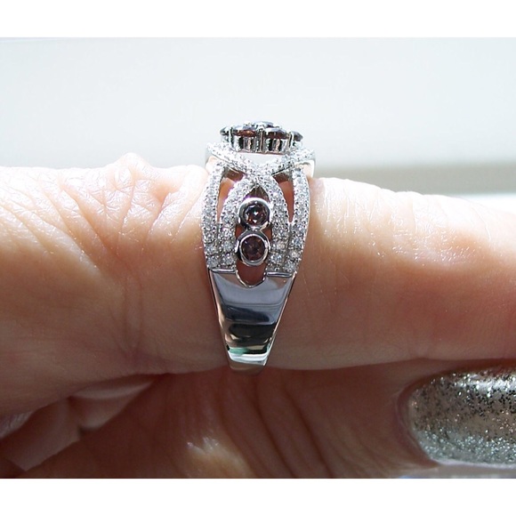 925 STERLING SILVER Chocolate Cubic Zirconia Cluster Ring - Picture 6 of 14